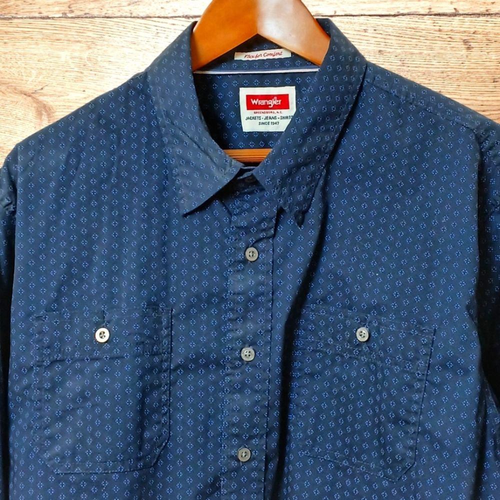 Men's Wrangler L/S Flex Comfort Shirt, Size XL, Blue, Cotton Blend